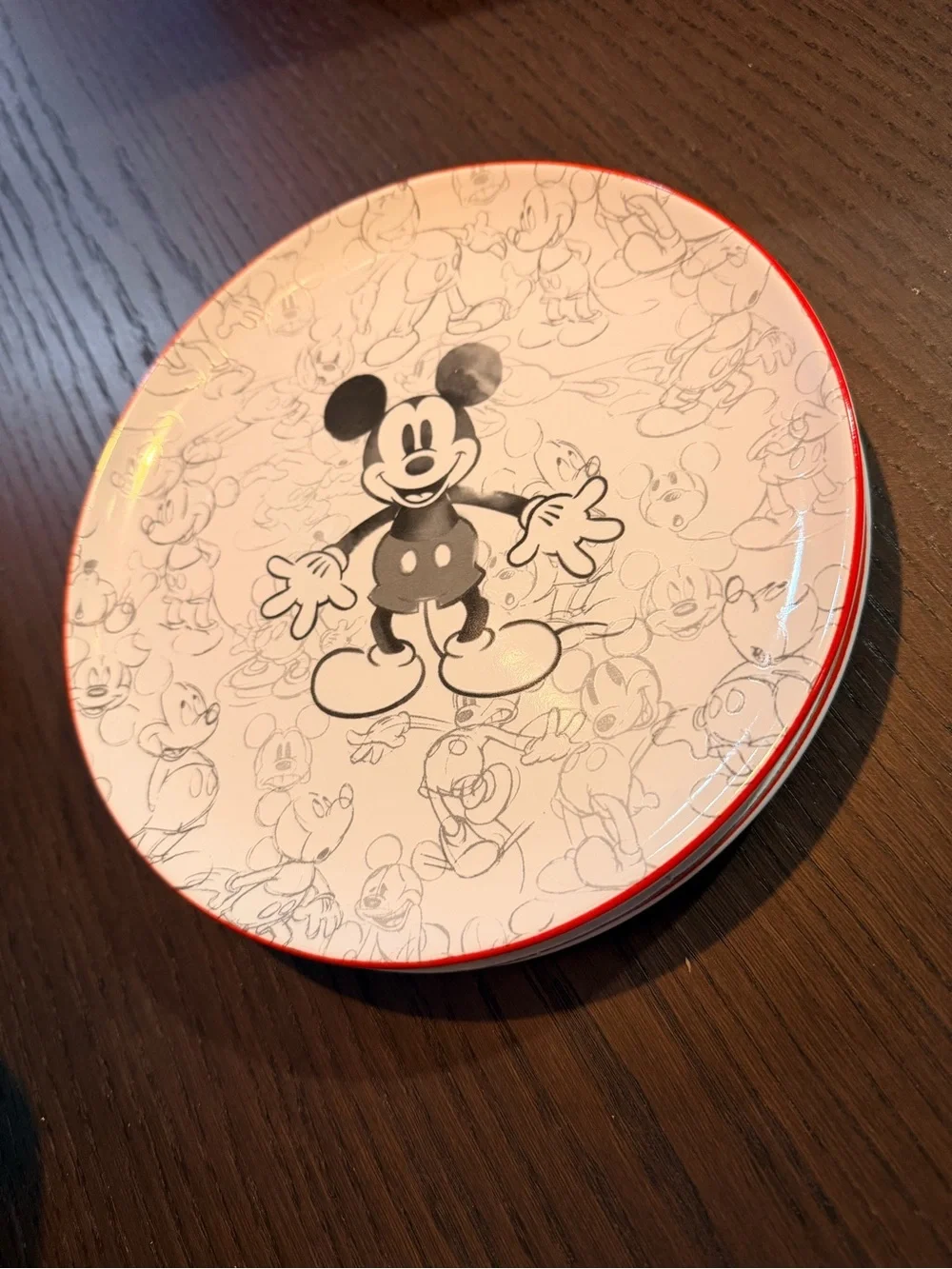 Pottery Barn White and Red Mickey Mouse Dessert Plates